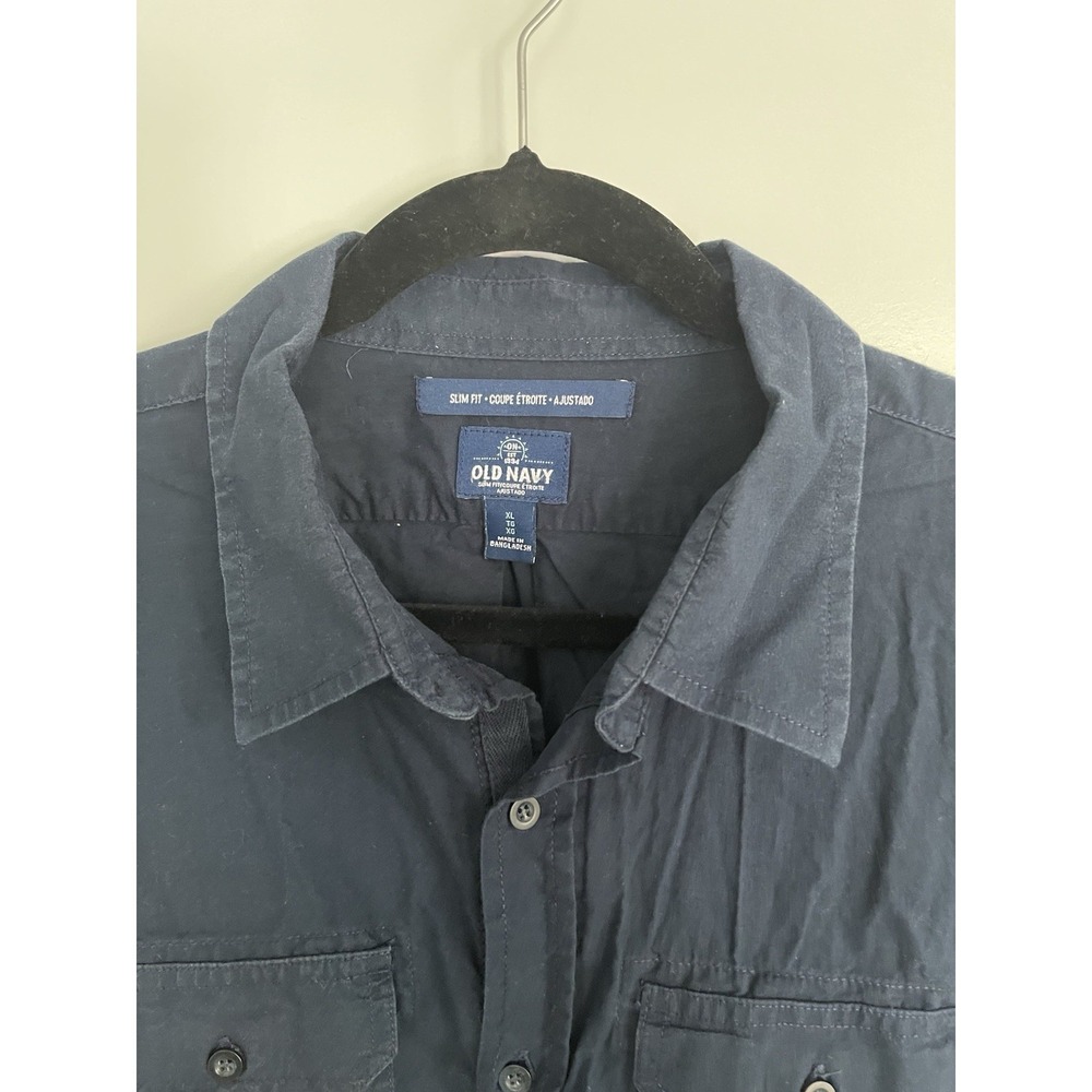 Old Navy Men's Long Sleeve Button-Up Shirt, Slim Fit, XL, Navy - Picture 2 of 4
